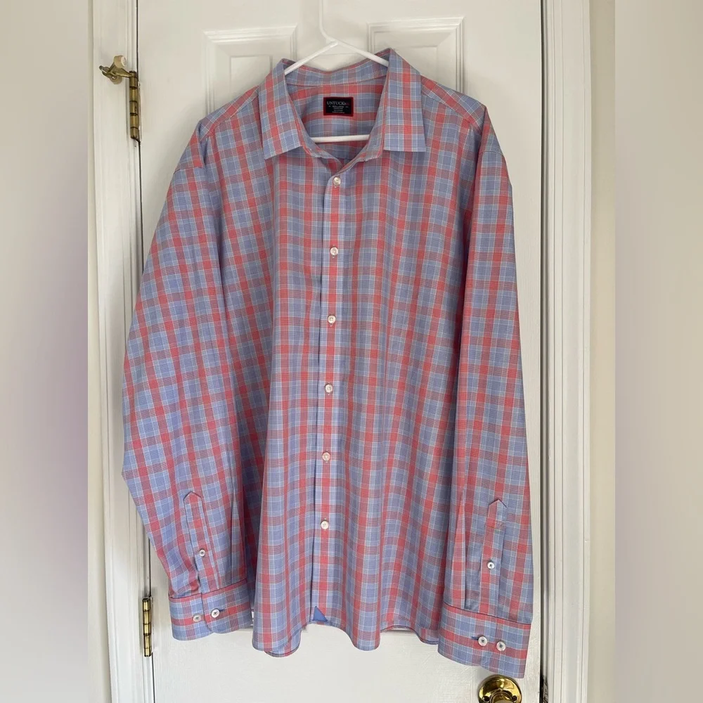 UNTUCKit Light Blue & Red Check Morey Wrinkle Free Button Down XXXL